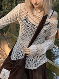 Crochet Hollow Long Sleeve Knit Top - HouseofHalley