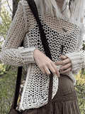 Crochet Hollow Long Sleeve Knit Top - HouseofHalley