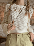Crochet Knit Y2K Long Sleeve Crop Top