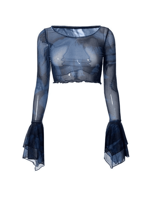 Cropped Flare Cuffs Mesh Blouse - HouseofHalley