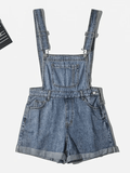 Cuffed High Waist Denim Overall Shorts - HouseofHalley