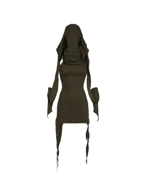 Hooded Stacked Irregular Hem With Sleeve Mini Dress - HouseofHalley