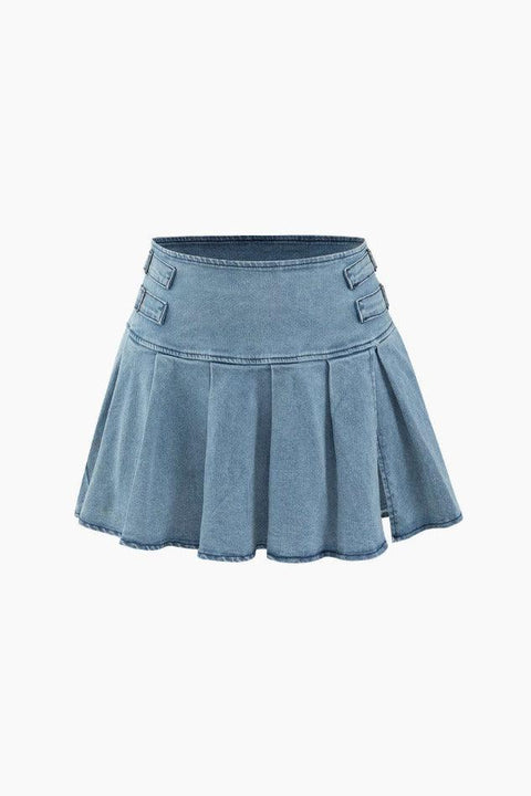 Denim Strapless Top And Pleated Mini Skirt Set - HouseofHalley