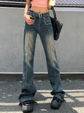 Distressed Burr Waist Buckle Design Boyfriend Jeans - HouseofHalley
