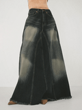 Distressed Patchwork Denim Maxi Skirt