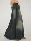 Distressed Patchwork Denim Maxi Skirt