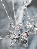 Double Layered Rhinestone Butterfly Pendant Necklace