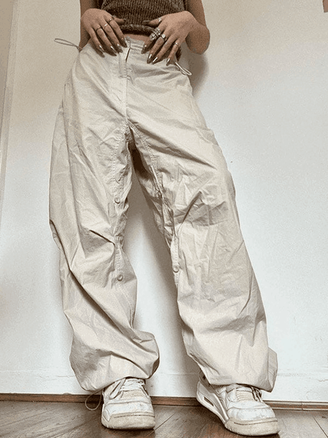Drawstring Low Waist Baggy Cargo Pants - HouseofHalley