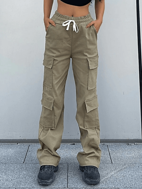 Drawstring Pocket Straight Cargo Pants - HouseofHalley