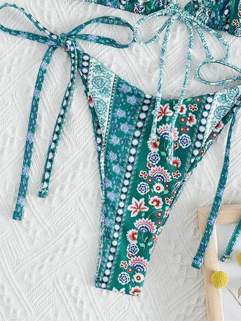 Ethnic Floral Lace Up Bikini Set - HouseofHalley