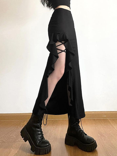 High Waist Irregular Split Goth Skirt - HouseofHalley