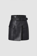 Faux Leather A-line Mini Skirt With Belt - HouseofHalley