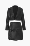 Faux Leather Cropped Blazer And Wrap Skirt Set - HouseofHalley