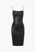 Faux Leather Ruched Cami Midi Dress - HouseofHalley