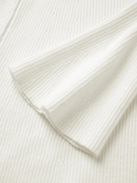 Solid V Neck Ribbed A-line Knit Mini Dress - HouseofHalley