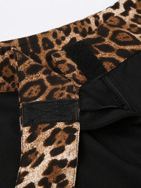 Leopard Splice Elastic Waist Flare Leg Pants - HouseofHalley