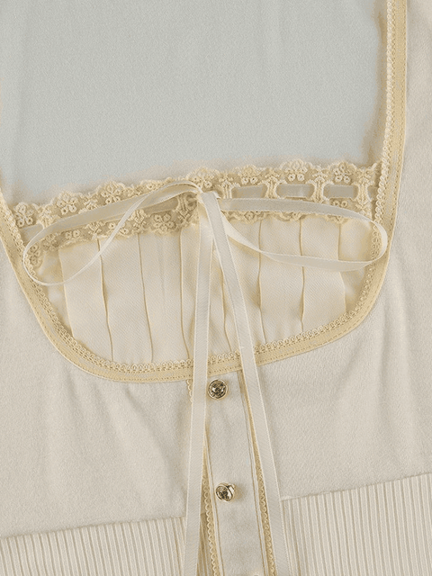 Fleece Bow-Neck Ribbed Lace Blouse - HouseofHalley