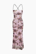 Floral Print Cross Tie Back Midi Dress