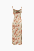 Floral Print Satin Wrap Slit Midi Dress - HouseofHalley