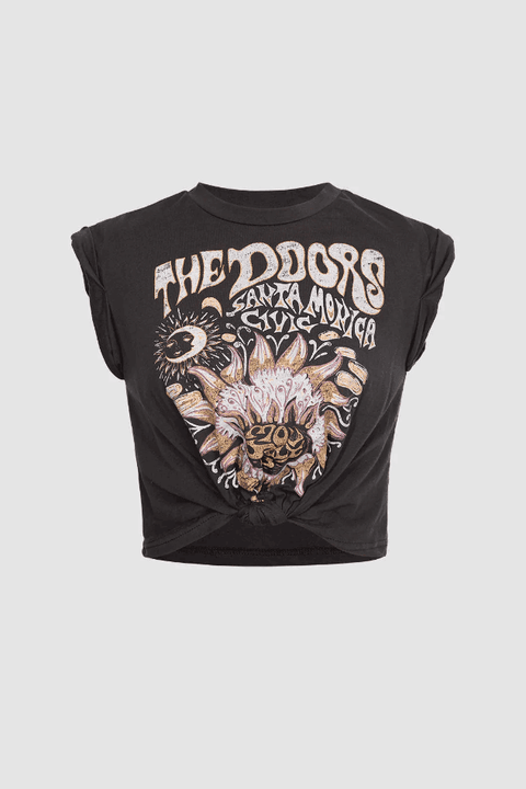 Flower Print Hem Knotted Short Sleeve T-Shirt - HouseofHalley