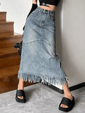 Fringed Vintage Denim Skirt - HouseofHalley