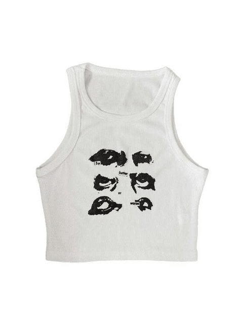 Funny Face Print Cropped Tank Top - HouseofHalley