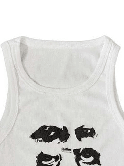 Funny Face Print Cropped Tank Top - HouseofHalley