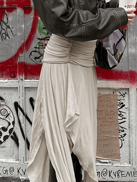 Gathered Slit Irregular Design Low Waist Midi Skirts - HouseofHalley