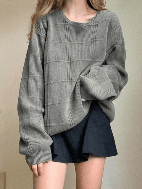 Gray Plaid Pullover Knit Sweater - HouseofHalley