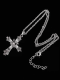 Grunge Rhinestone Cross Pendant Necklace - HouseofHalley