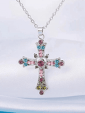 Grunge Rhinestone Cross Pendant Necklace - HouseofHalley