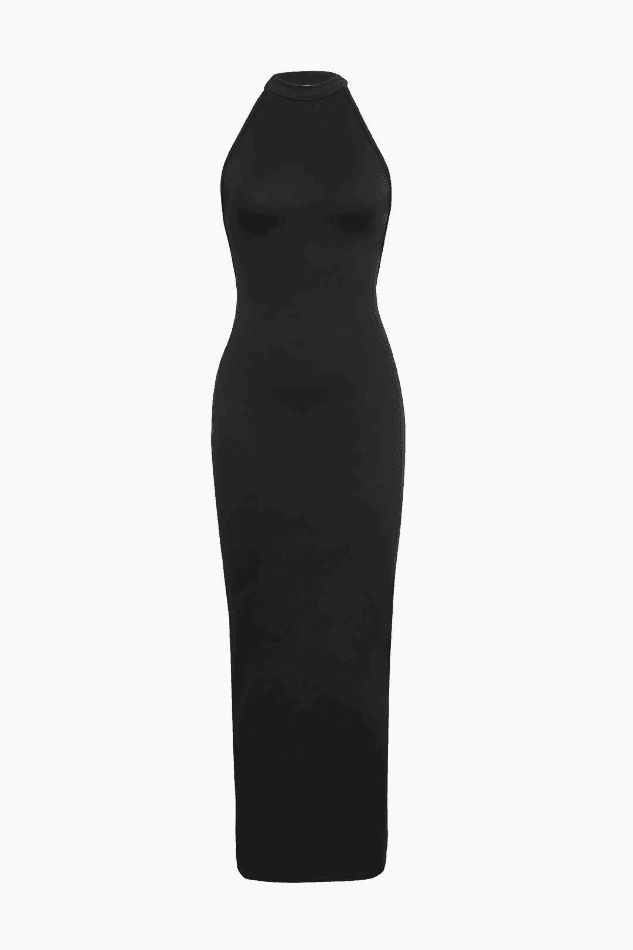 2023 Halter Neck Backless Slit Midi Dress Black S in Midi Dresses ...