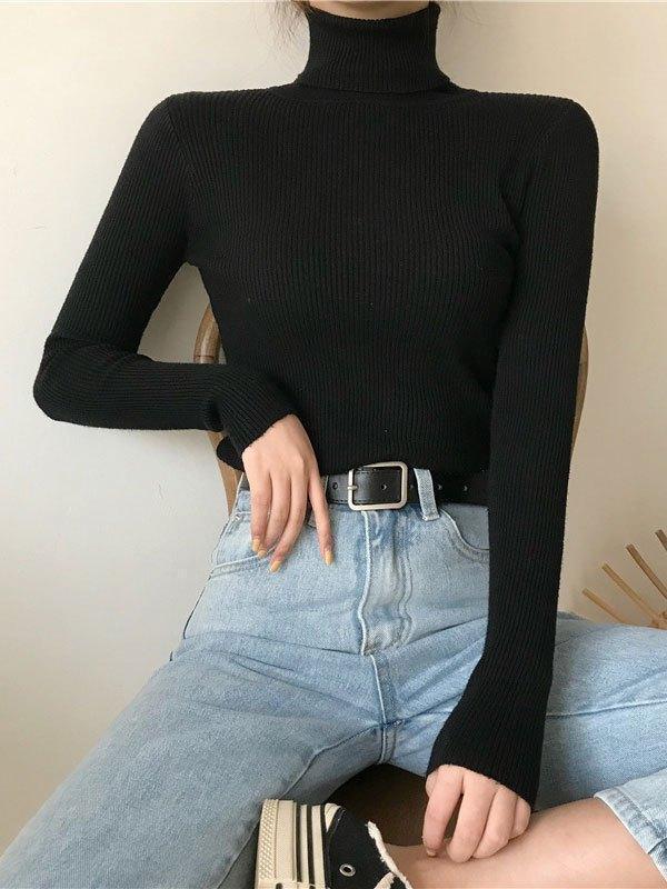 2024 High Neck Jumper Knit Top Black ONE SIZE in Sweaters Online Store ...