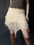 High Waist Mesh Asymmetric Hem Mini Skirt - HouseofHalley