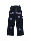 Hip Hop Loose American Star Print Distressed Cargo Jeans - HouseofHalley