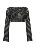 Hollow Out Long Sleeve Knit Crop Top - HouseofHalley