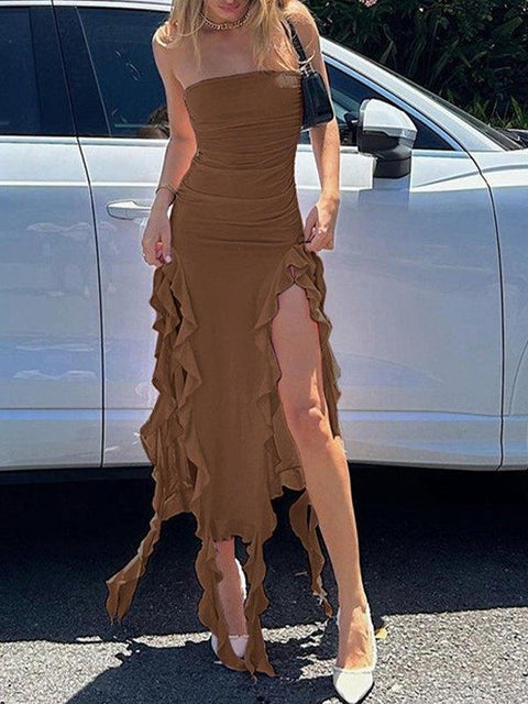 Irregular Ruffle Bandeau Maxi Dress - HouseofHalley