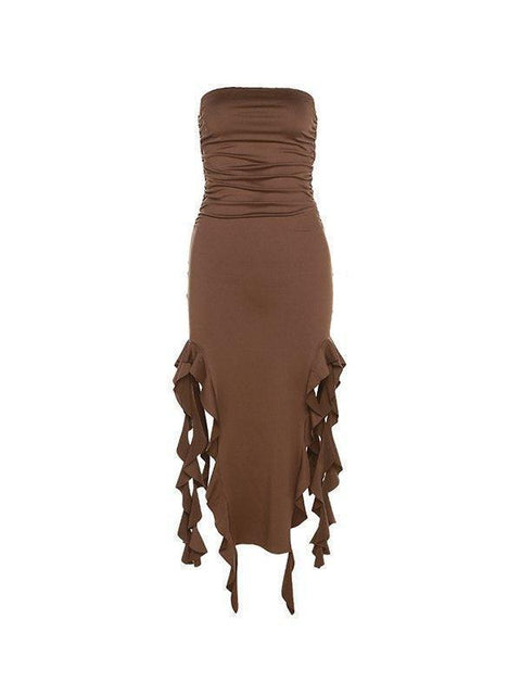 Irregular Ruffle Bandeau Maxi Dress - HouseofHalley