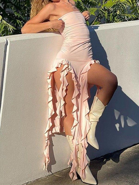 Irregular Ruffle Bandeau Maxi Dress - HouseofHalley