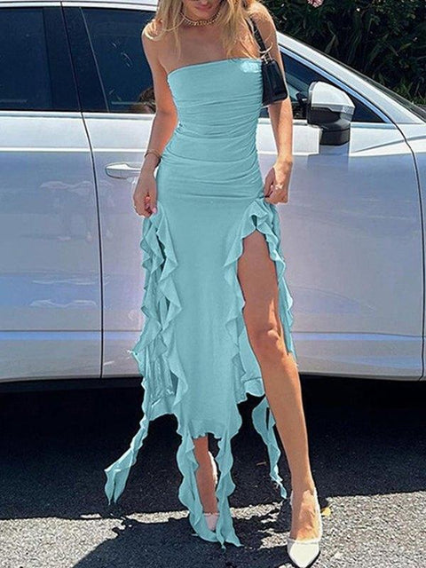 Irregular Ruffle Bandeau Maxi Dress - HouseofHalley