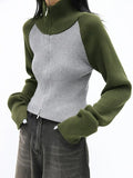 Knit Contrast Color High Neck Cardigan - HouseofHalley