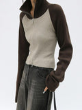Knit Contrast Color High Neck Cardigan - HouseofHalley