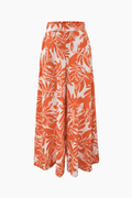 Knot Front Blouse And Leaves Print Wide Leg Pants Set - HouseofHalley