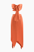 Knot Front Tube Top And Asymmetric Pleated Skirt Set - HouseofHalley