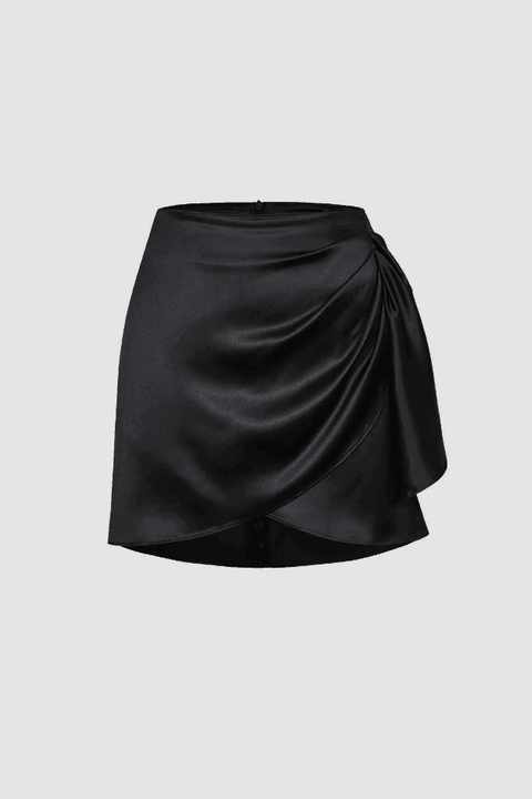 Knot Side Satin Wrap Mini Skirt - HouseofHalley