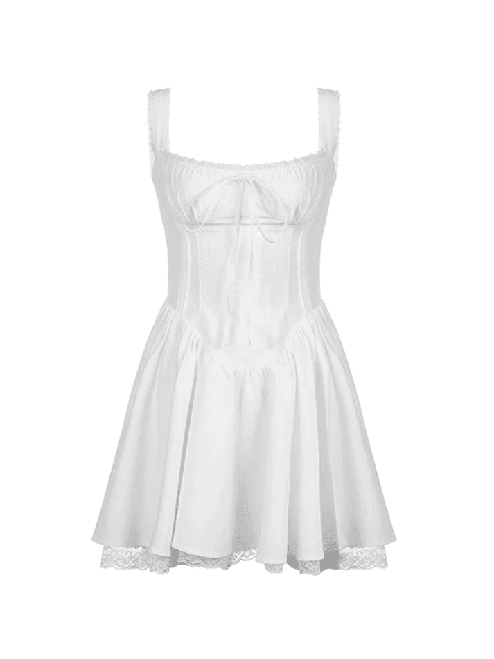 2023 Lace Panel Pleated Dress White S in Mini Dresses Online Store ...