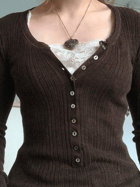 Lace Paneled Button Long Sleeve Knit Top - HouseofHalley