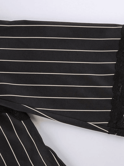 Lace Paneled Long Sleeve Striped Blouse - HouseofHalley