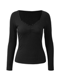 Lace Trim Black Long Sleeve Knit Top - HouseofHalley