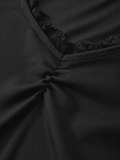 Lace Trim Black Long Sleeve Knit Top